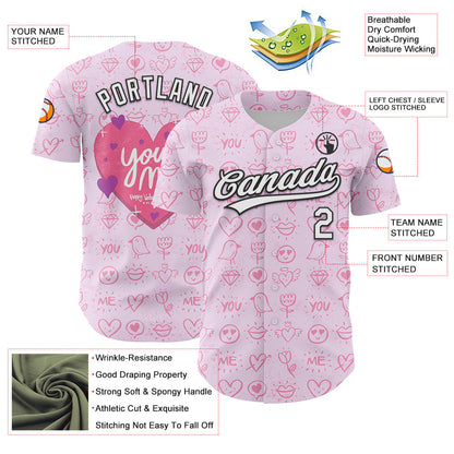 Custom Light Pink White-Black 3D Love Heart Valentine's Day Authentic Baseball Jersey - Sky-Custom