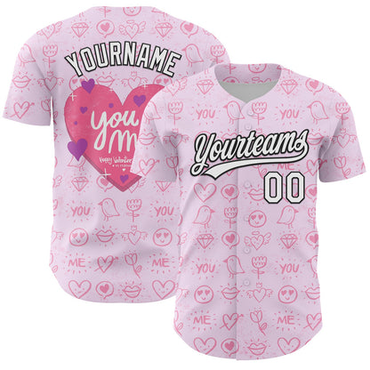 Custom Light Pink White-Black 3D Love Heart Valentine's Day Authentic Baseball Jersey - Sky-Custom
