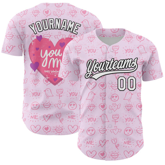 Custom Light Pink White-Black 3D Love Heart Valentine's Day Authentic Baseball Jersey - Sky-Custom