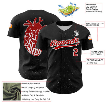 Custom Black Red-White 3D Love Heart Valentine's Day Authentic Baseball Jersey - Sky-Custom