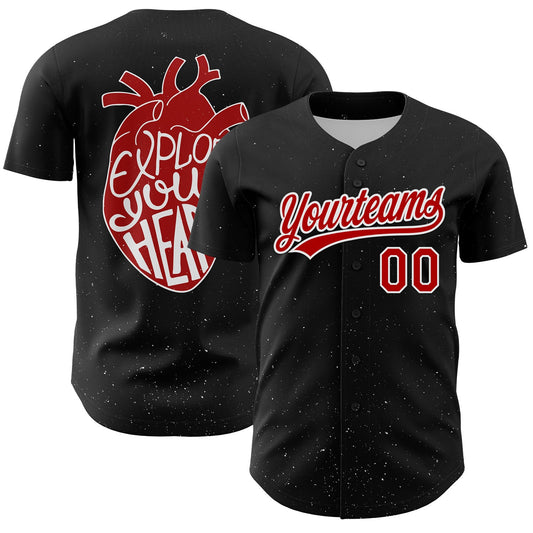 Custom Black Red-White 3D Love Heart Valentine's Day Authentic Baseball Jersey - Sky-Custom