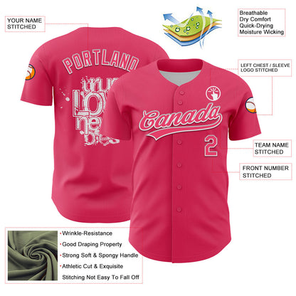 Custom Neon Pink White 3D Love Heart Valentine's Day Authentic Baseball Jersey - Sky-Custom