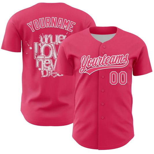 Custom Neon Pink White 3D Love Heart Valentine's Day Authentic Baseball Jersey - Sky-Custom