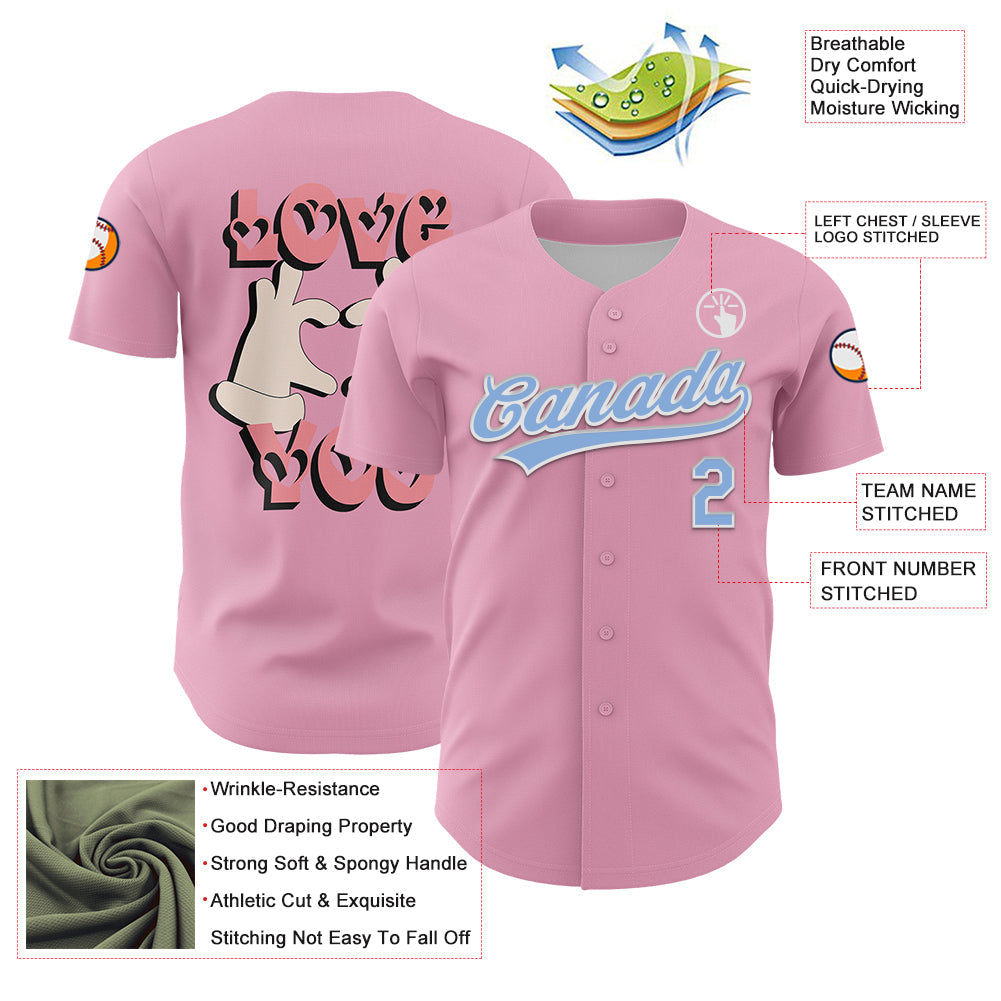 Custom Light Pink Light Blue-White 3D Love Heart Valentine's Day Authentic Baseball Jersey - Sky-Custom