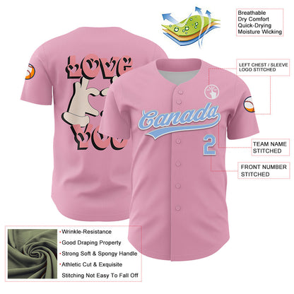 Custom Light Pink Light Blue-White 3D Love Heart Valentine's Day Authentic Baseball Jersey - Sky-Custom