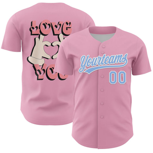 Custom Light Pink Light Blue-White 3D Love Heart Valentine's Day Authentic Baseball Jersey - Sky-Custom