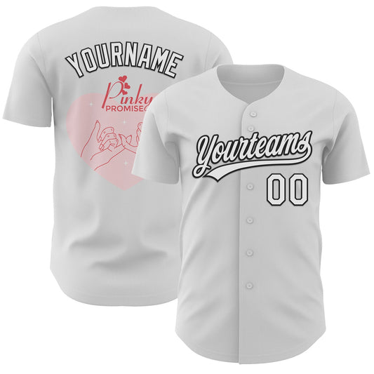 Custom White Black-Light Pink 3D Love Heart Valentine's Day Authentic Baseball Jersey - Sky-Custom