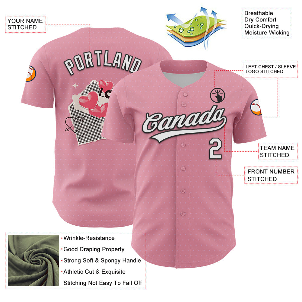 Custom Light Pink White-Black 3D Love Heart Valentine's Day Authentic Baseball Jersey - Sky-Custom