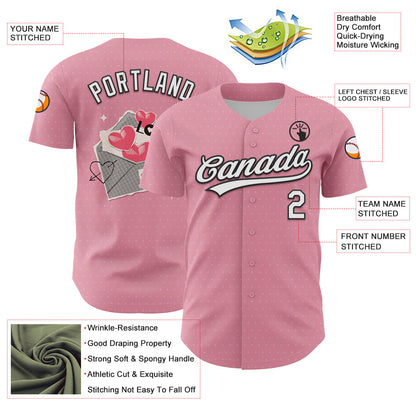 Custom Light Pink White-Black 3D Love Heart Valentine's Day Authentic Baseball Jersey - Sky-Custom