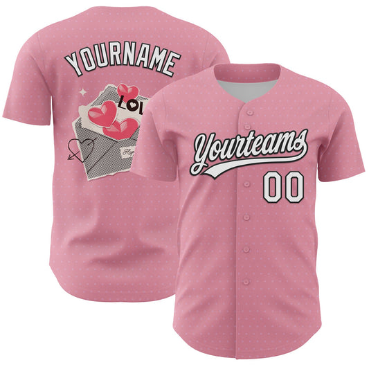 Custom Light Pink White-Black 3D Love Heart Valentine's Day Authentic Baseball Jersey - Sky-Custom