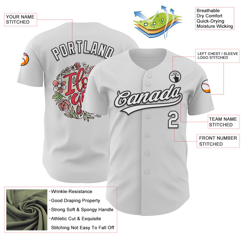 Custom White Black 3D Love Valentine's Day Authentic Baseball Jersey - Sky-Custom