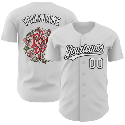 Custom White Black 3D Love Valentine's Day Authentic Baseball Jersey - Sky-Custom