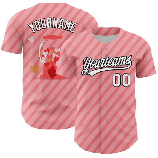 Custom Medium Pink White-Black 3D Love Heart Valentine's Day Authentic Baseball Jersey - Sky-Custom