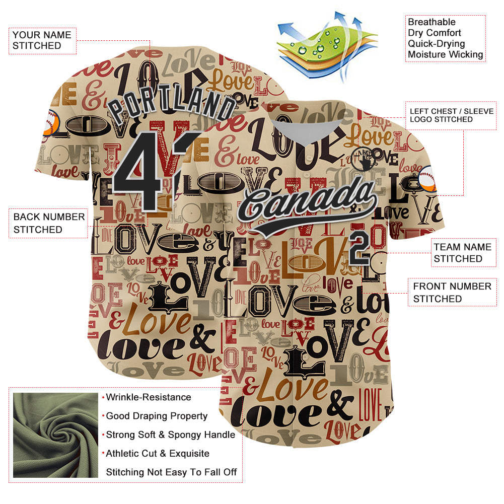 Custom City Cream Black-White 3D Love Valentine's Day Authentic Baseball Jersey - Sky-Custom