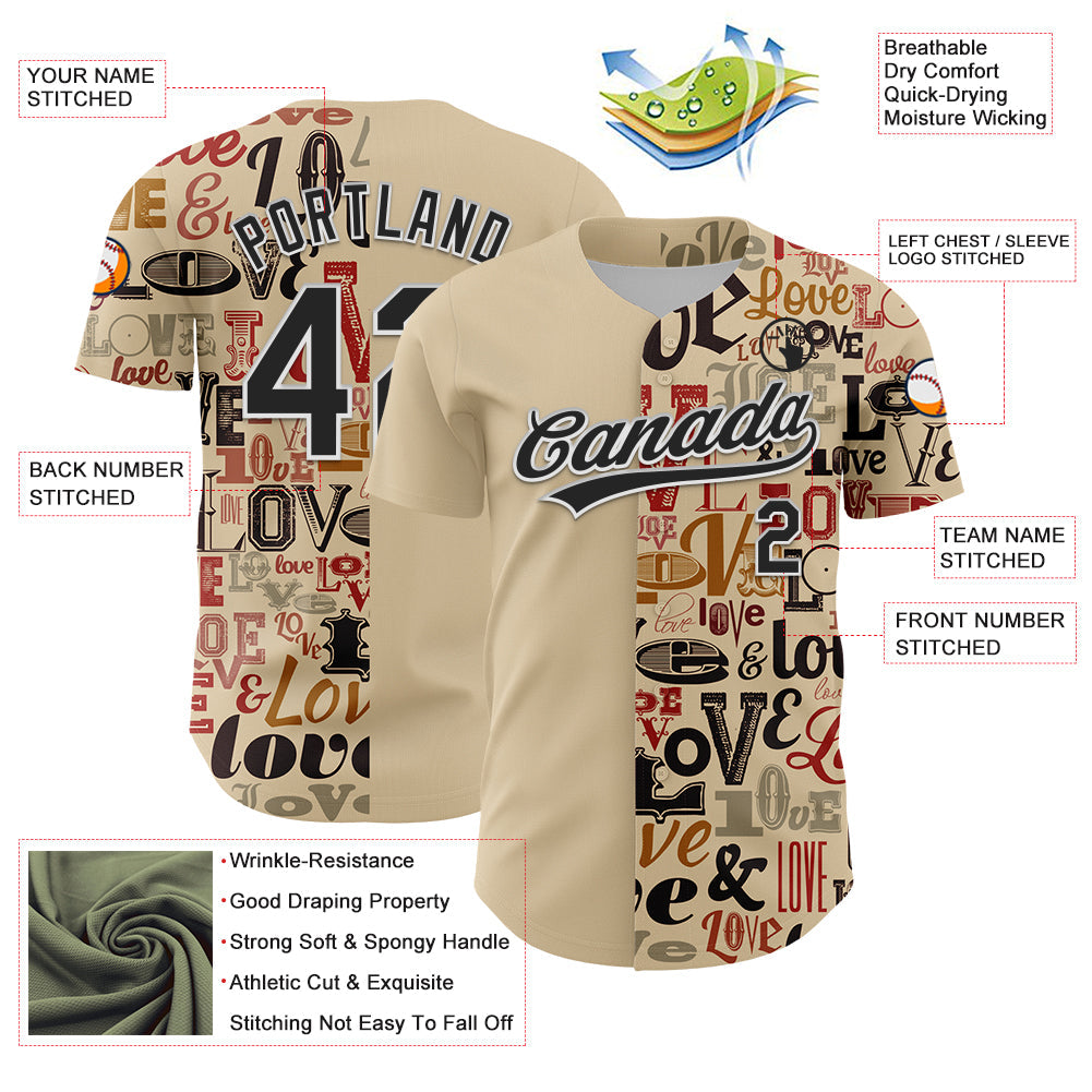 Custom City Cream Black-White 3D Love Valentine's Day Authentic Baseball Jersey - Sky-Custom