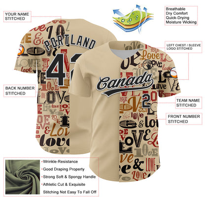 Custom City Cream Black-White 3D Love Valentine's Day Authentic Baseball Jersey - Sky-Custom