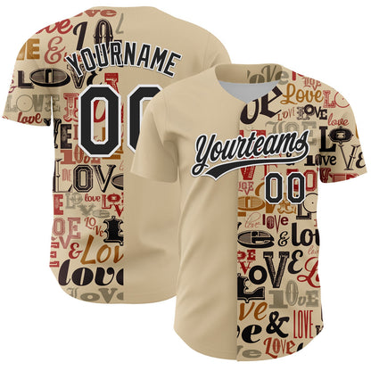 Custom City Cream Black-White 3D Love Valentine's Day Authentic Baseball Jersey - Sky-Custom