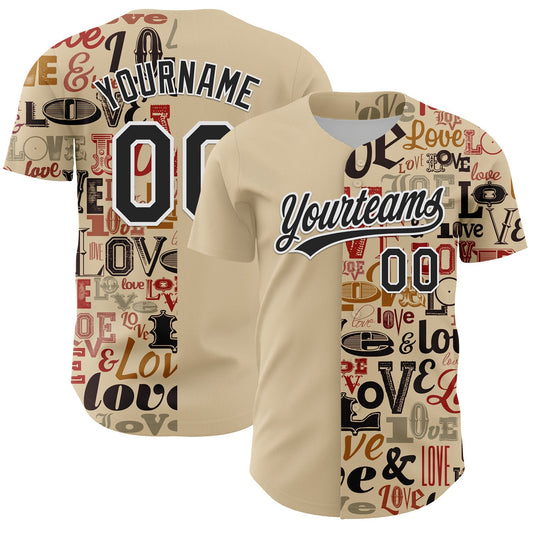 Custom City Cream Black-White 3D Love Valentine's Day Authentic Baseball Jersey - Sky-Custom