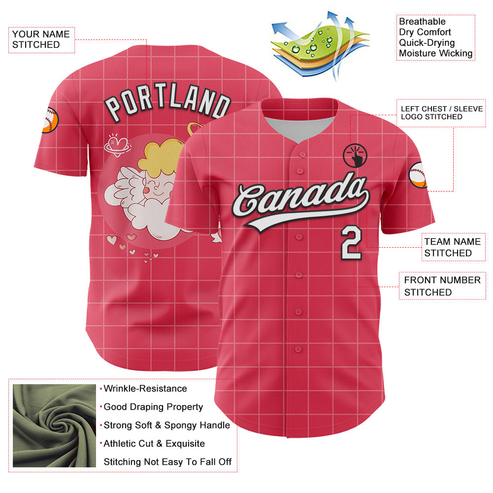 Custom Neon Pink White-Black 3D Love Heart Valentine's Day Authentic Baseball Jersey - Sky-Custom