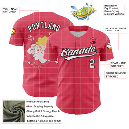 Custom Neon Pink White-Black 3D Love Heart Valentine's Day Authentic Baseball Jersey - Sky-Custom