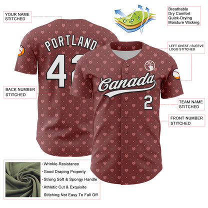 Custom Brown White-Black 3D Love Heart Valentine's Day Authentic Baseball Jersey - Sky-Custom