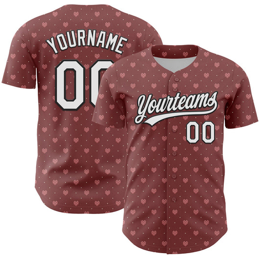 Custom Brown White-Black 3D Love Heart Valentine's Day Authentic Baseball Jersey - Sky-Custom
