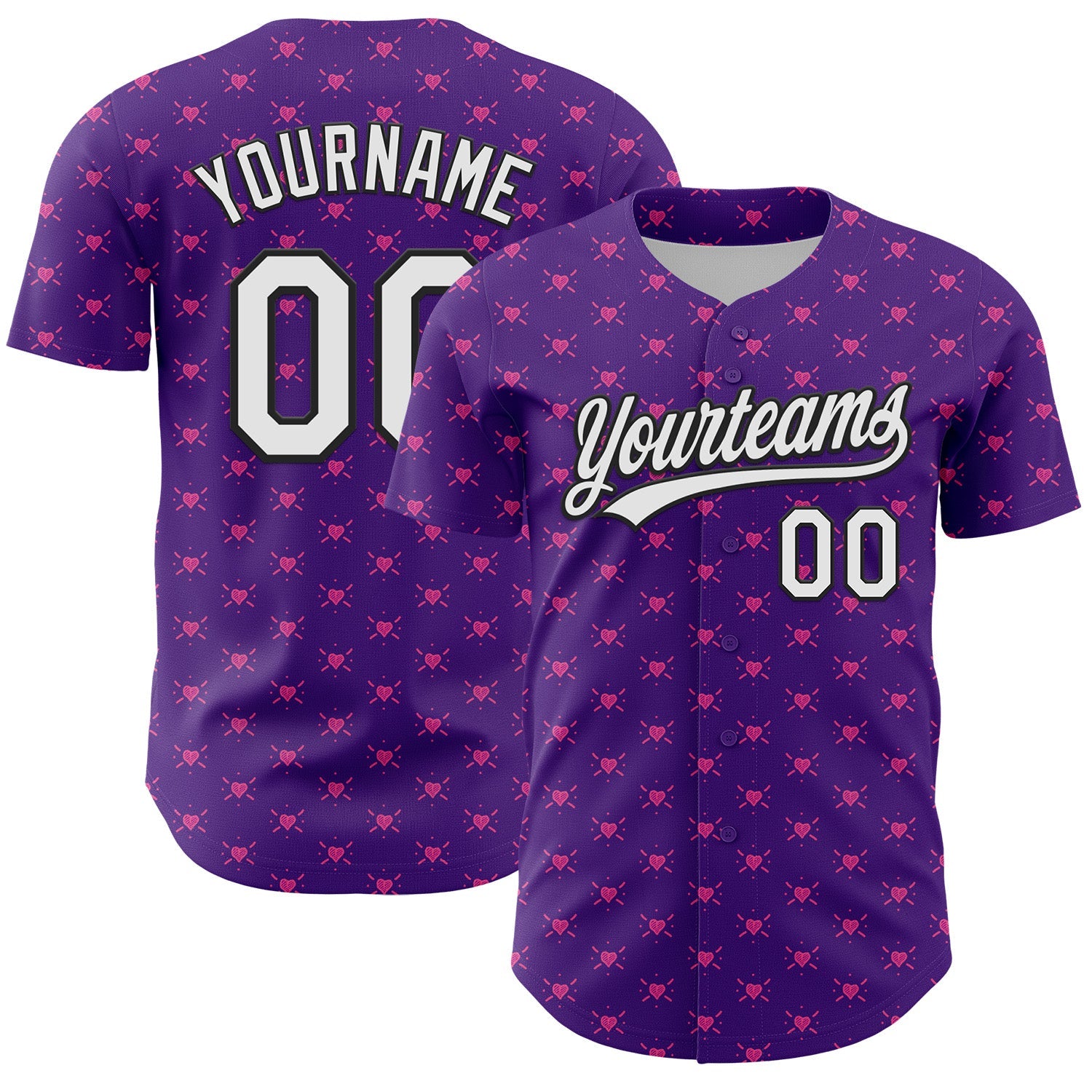 Custom Purple White-Black 3D Love Heart Valentine's Day Authentic Baseball Jersey - Sky-Custom