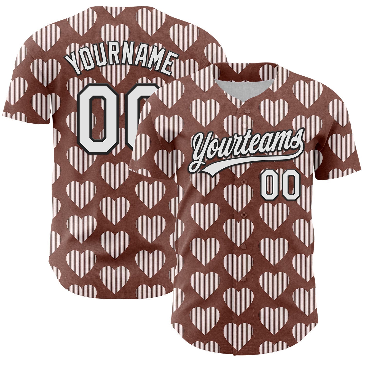 Custom Brown White-Black 3D Love Heart Valentine's Day Authentic Baseball Jersey - Sky-Custom