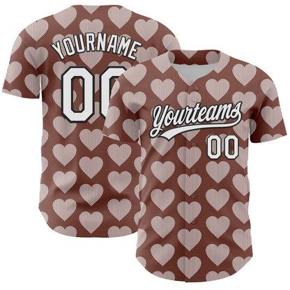 Custom Brown White-Black 3D Love Heart Valentine's Day Authentic Baseball Jersey - Sky-Custom