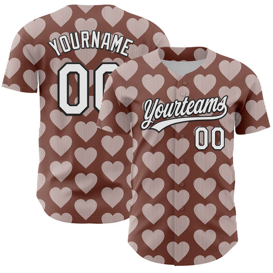 Custom Brown White-Black 3D Love Heart Valentine's Day Authentic Baseball Jersey - Sky-Custom