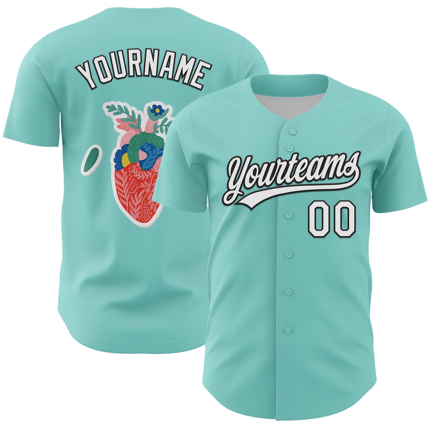 Custom Ice Blue White-Black 3D Love Heart Valentine's Day Authentic Baseball Jersey - Sky-Custom