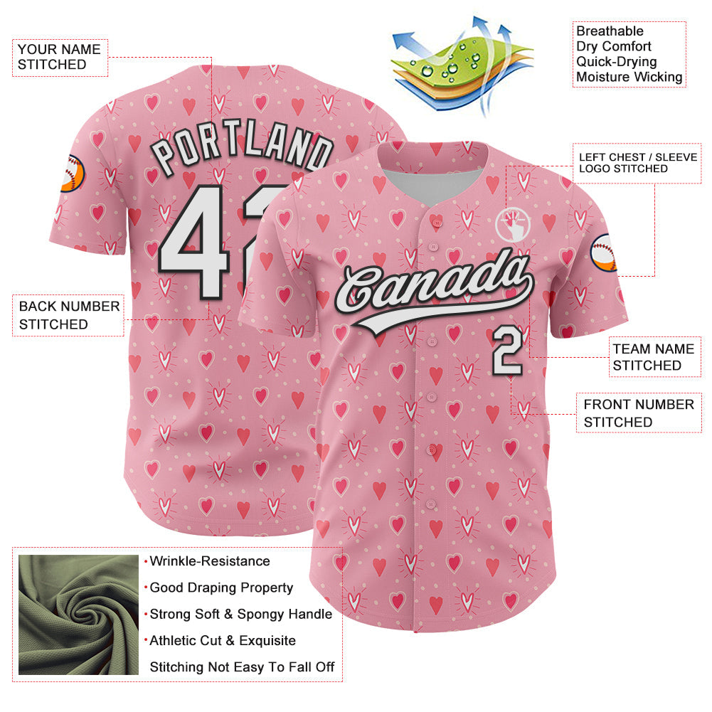 Custom Light Pink White-Black 3D Love Heart Valentine's Day Authentic Baseball Jersey - Sky-Custom