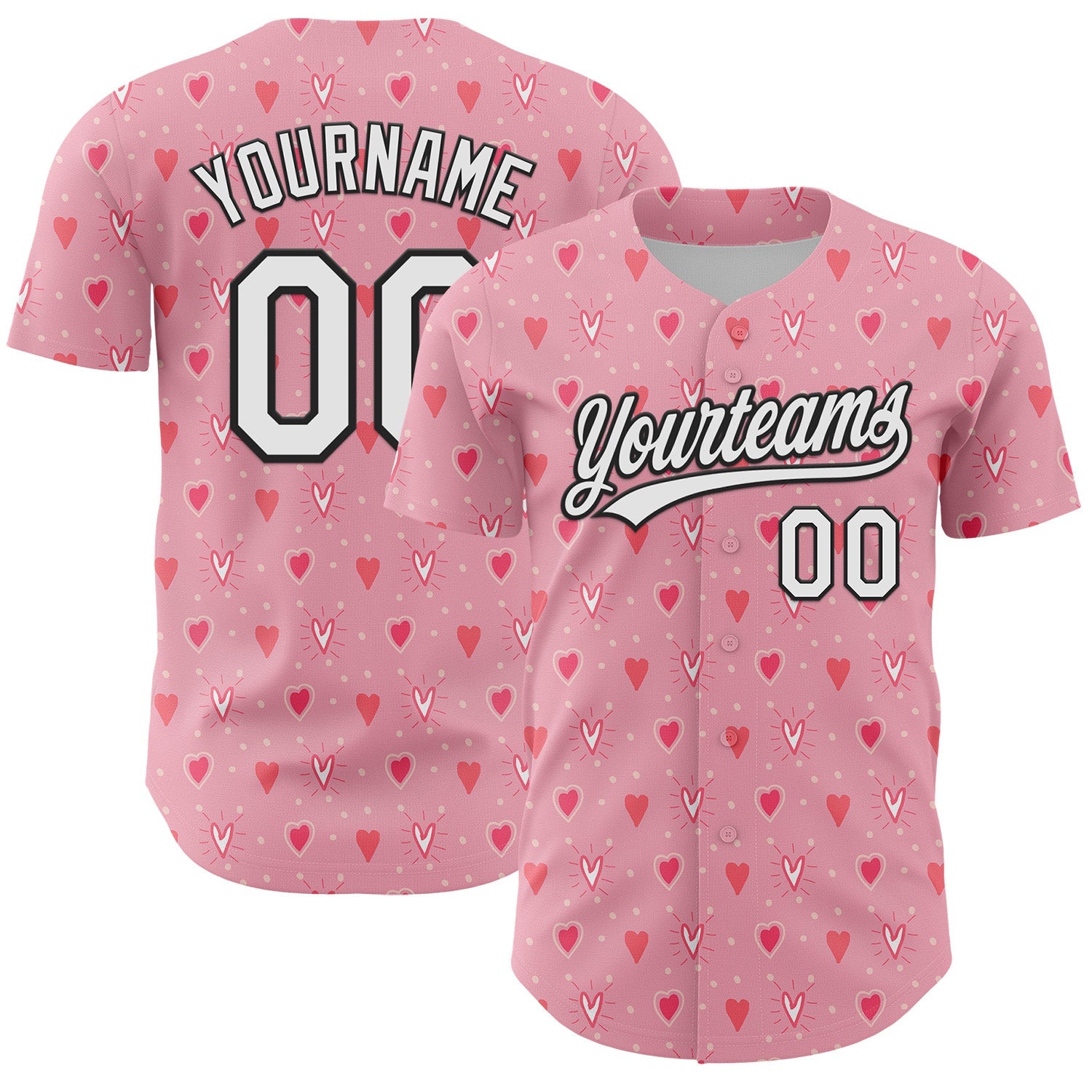 Custom Light Pink White-Black 3D Love Heart Valentine's Day Authentic Baseball Jersey - Sky-Custom