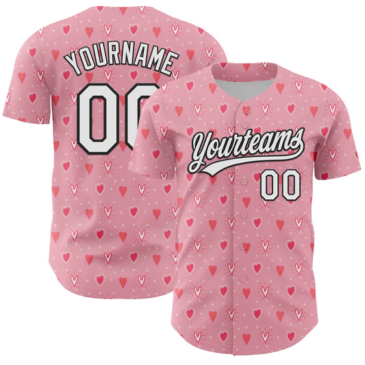 Custom Light Pink White-Black 3D Love Heart Valentine's Day Authentic Baseball Jersey - Sky-Custom