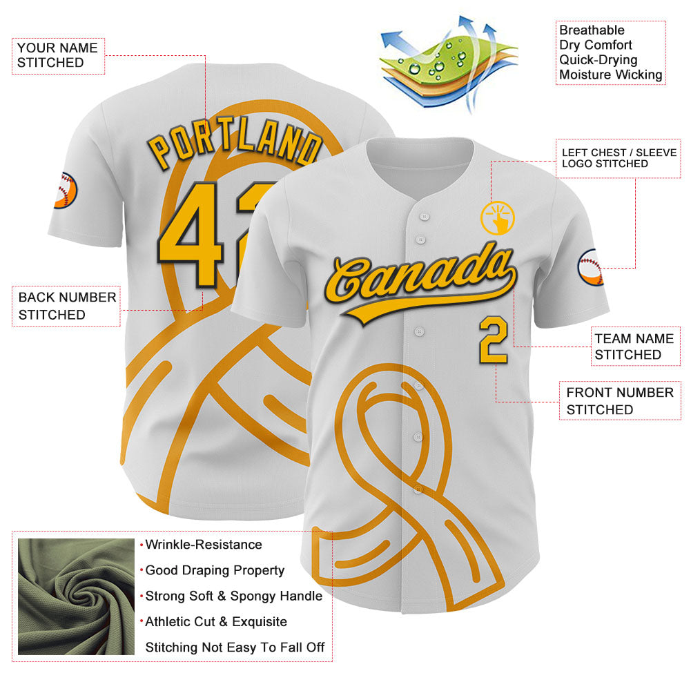 Custom White Gold-Black 3D Appendix Cancer Ribbon Authentic Baseball Jersey - Sky-Custom