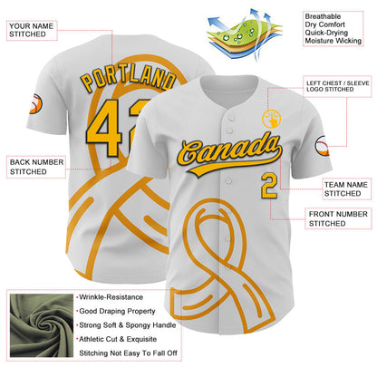 Custom White Gold-Black 3D Appendix Cancer Ribbon Authentic Baseball Jersey - Sky-Custom