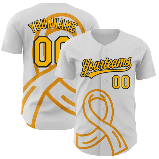 Custom White Gold-Black 3D Appendix Cancer Ribbon Authentic Baseball Jersey - Sky-Custom