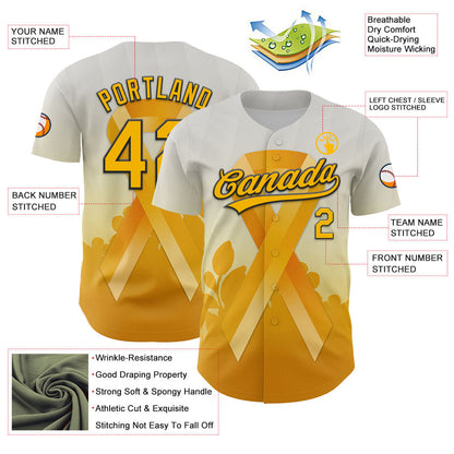Custom White Gold-Black 3D Appendix Cancer Ribbon Authentic Baseball Jersey - Sky-Custom