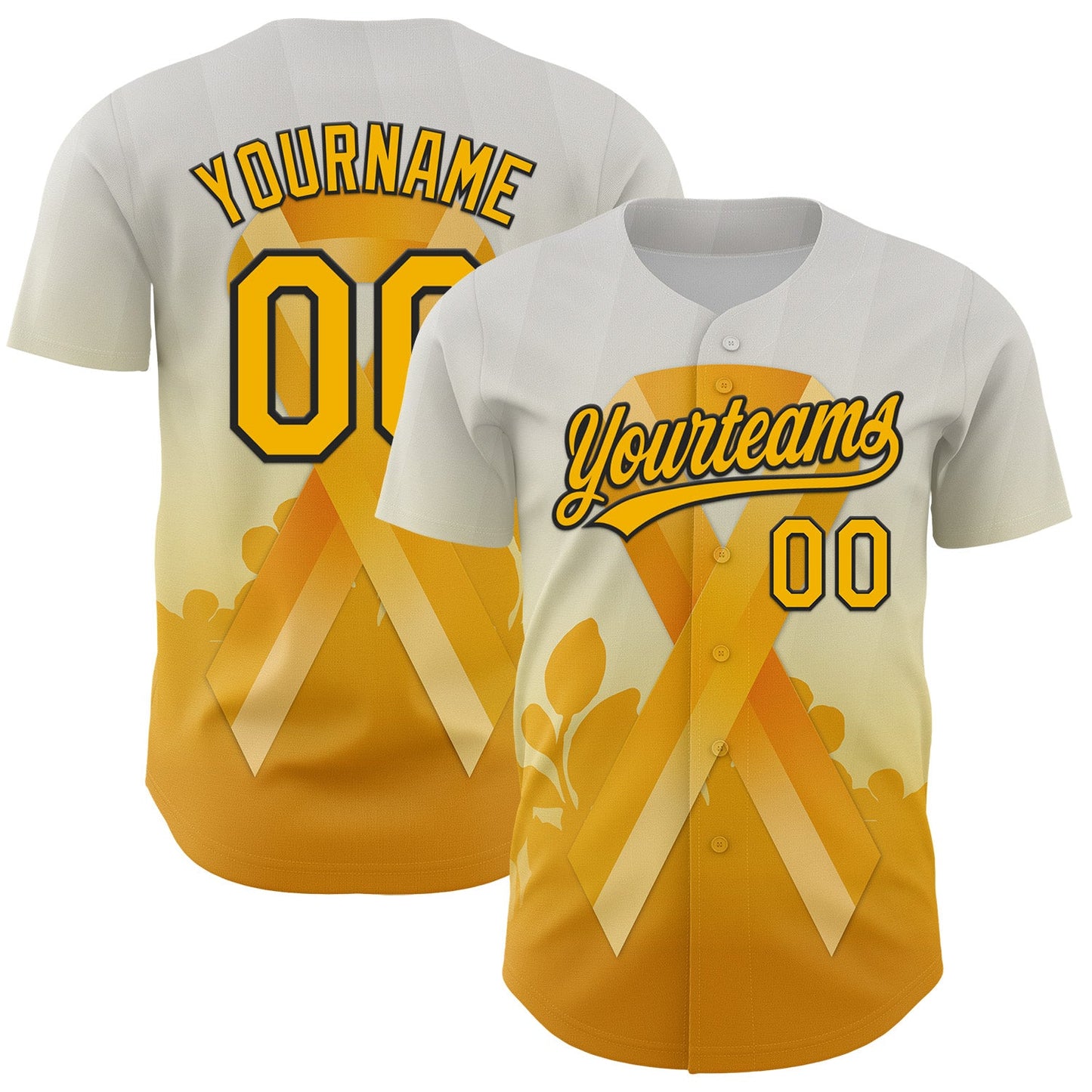 Custom White Gold-Black 3D Appendix Cancer Ribbon Authentic Baseball Jersey - Sky-Custom