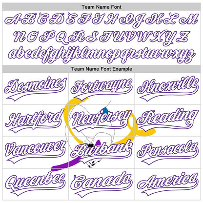 Custom White Purple Thunder Blue-Yellow 3D Bladder Cancer Ribbon Authentic Baseball Jersey - Sky-Custom