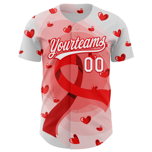 Custom White Fire Red 3D Blood Cancer Ribbon Authentic Baseball Jersey - Sky-Custom