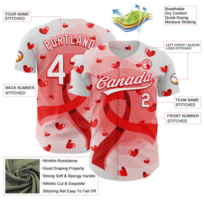 Custom White Fire Red 3D Blood Cancer Ribbon Authentic Baseball Jersey - Sky-Custom