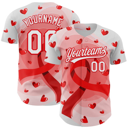 Custom White Fire Red 3D Blood Cancer Ribbon Authentic Baseball Jersey - Sky-Custom