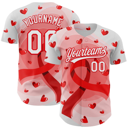 Custom White Fire Red 3D Blood Cancer Ribbon Authentic Baseball Jersey - Sky-Custom