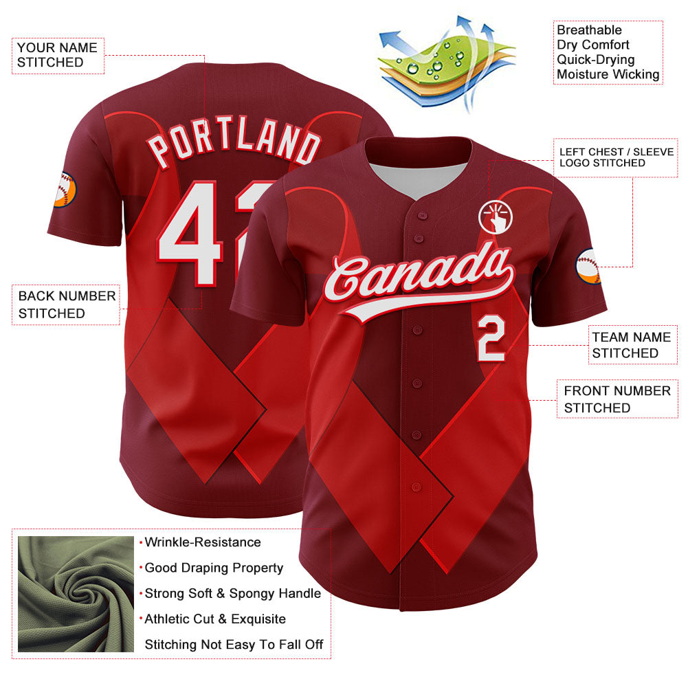 Custom Maroon White-Fire Red 3D Blood Cancer Ribbon Authentic Baseball Jersey - Sky-Custom