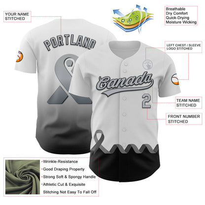 Custom White Gray-Black 3D Brain Cancer Ribbon Authentic Baseball Jersey - Sky-Custom