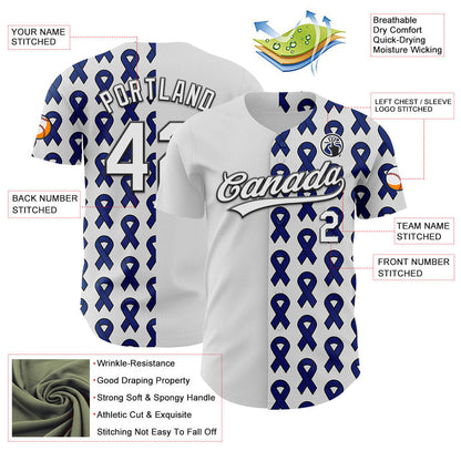 Custom White Black-Navy 3D Colorectal Cancer Ribbon Authentic Baseball Jersey - Sky-Custom