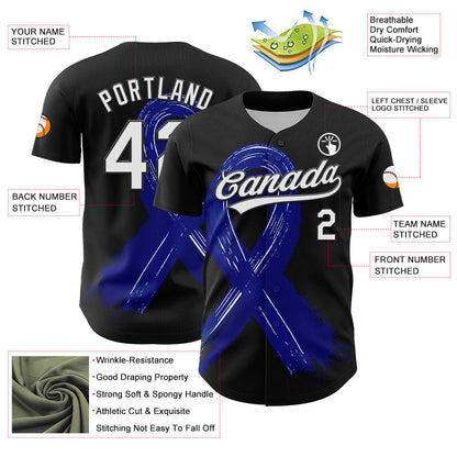 Custom Black White-Royal 3D Colorectal Cancer Ribbon Authentic Baseball Jersey - Sky-Custom