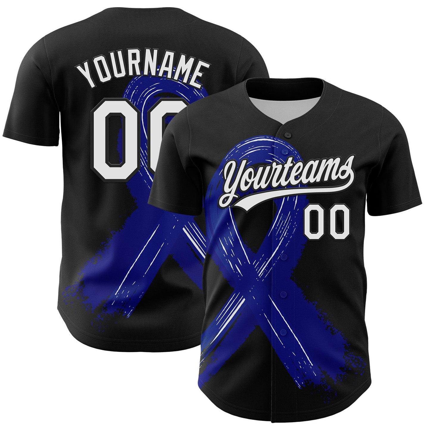 Custom Black White-Royal 3D Colorectal Cancer Ribbon Authentic Baseball Jersey - Sky-Custom