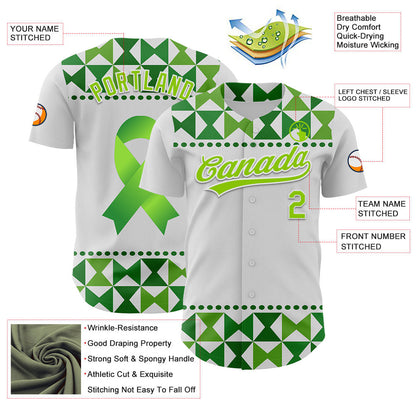 Custom White Neon Green 3D Gallbladder And Bile Duct Cancer Ribbon Authentic Baseball Jersey - Sky-Custom